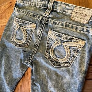 Star 26R Bootcut Jeans 32” Inseam Medium Wash Thick Stitching women’s